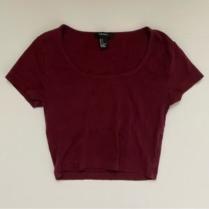 Maroon Forever 21 Scoop Neck Small Crop Tee